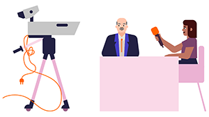 Woman interviewing man at desk