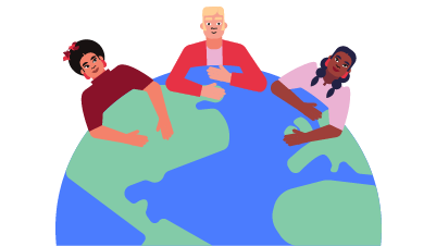 illustration of people connecting on top of the world
